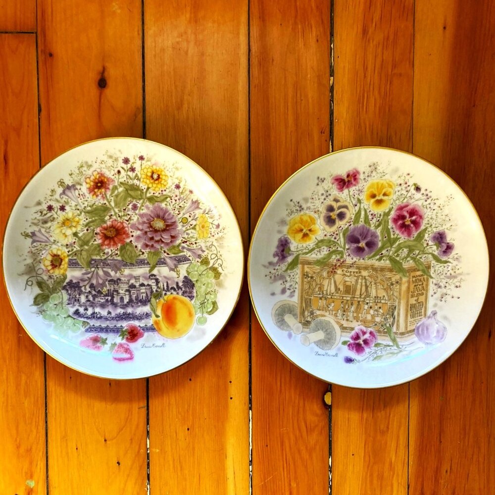 Pair of vintage Davis Carroll "Floral Heirloom" plates in original boxes